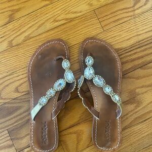 Mystique Gold and Brown Sandals with Gem Accents 9